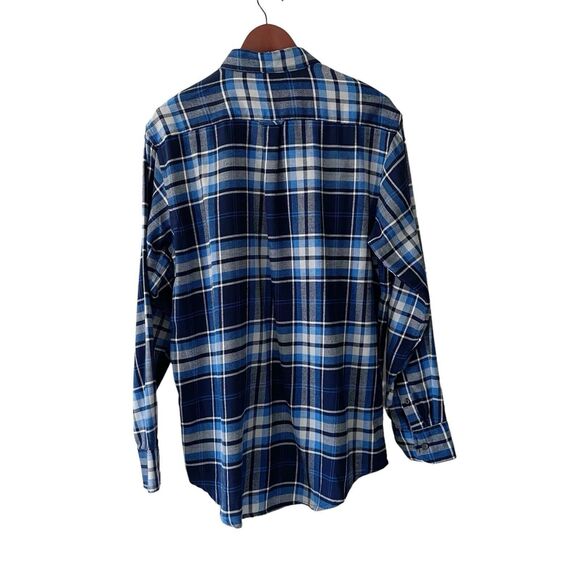 Izod Shirt Men's Large Flannel Blue Plaid Long Sleeve Button Up Pocket Peacoat - Picture 3 of 6